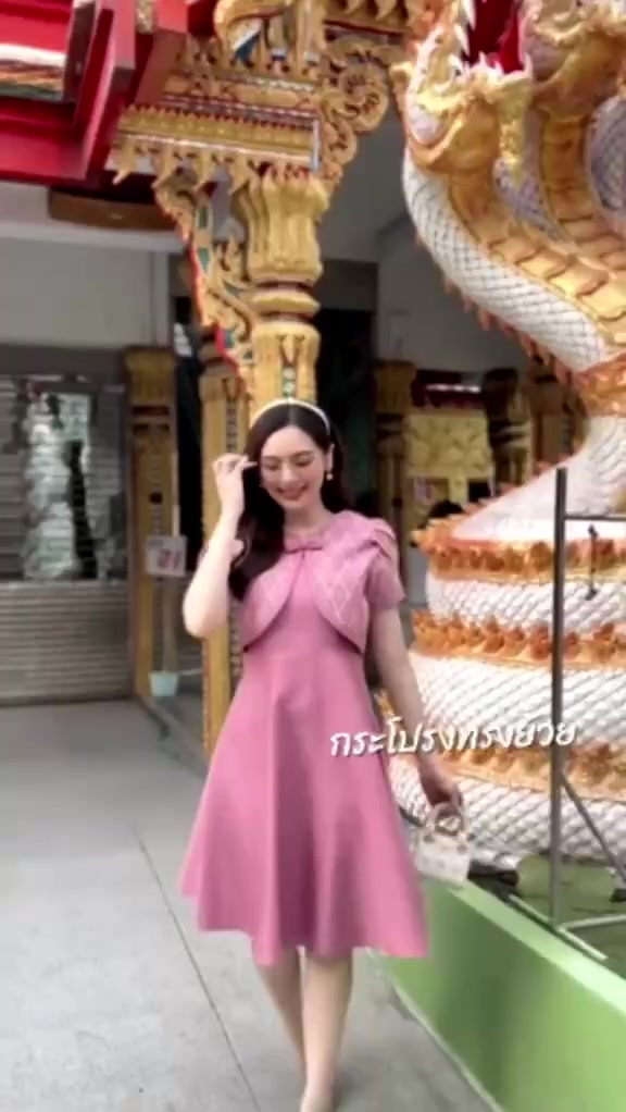 เดรสผ้าทอลาย แต่งกั๊กโบว์ ทำงานใส่สบาย อัดกาวทั้งตัว N527 S-2XL มุมมองที่ 2