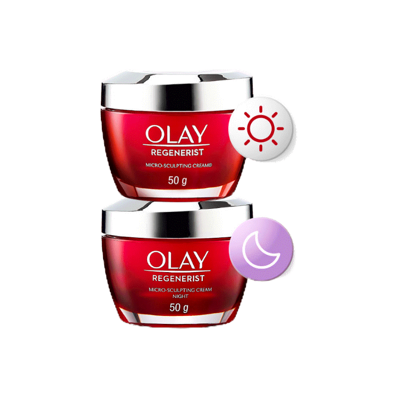 [โค้ด OLAAUG95 ลดเพิ่ม](คู่) OLAY Regenerist Micro Sculpting Day Cream + Night Cream ครีมลดเลือนริ้วรอย