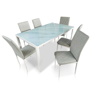 [ลดอีก20%โค้ด20DDX1025] ชุดโต๊ะอาหาร หน้ากระจกนิรภัย ขนาด 6 ที่นั่ง (โต๊ะ150x90cm.)มี3 สี จัดส่งเป็นpack