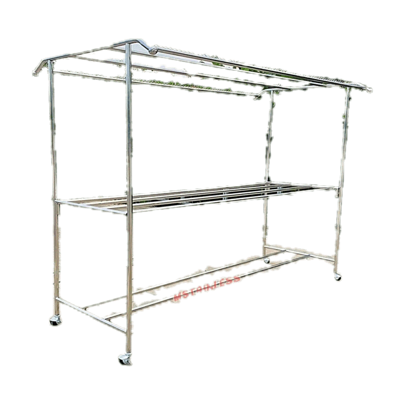 โปรโมชั่น : ราวตากผ้าสแตนเลส 2 เมตร 100x200x178 cm.ทรงโครงหลังคา กันลื่นบน เสาเรียบ