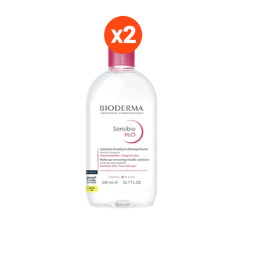 Bioderma Sensibio H2O ไมเซล่าคลีนซิ่งวอเตอร์ สำหรับผิวแพ้ ระคายง่าย 500 มล. ฝาธรรมดา 2 ขวด (หมดอายุ 30/9/2025)