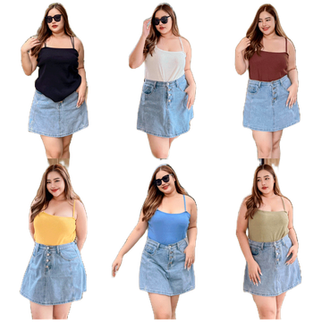 CiCi Plus+(6372) เสื้อสายเดี่ยวไหมพรม สีพื้น ผ้ายืดใส่สบาย สาวอวบใส่แมทซ์กับอะไรก็สวยแซ่บ