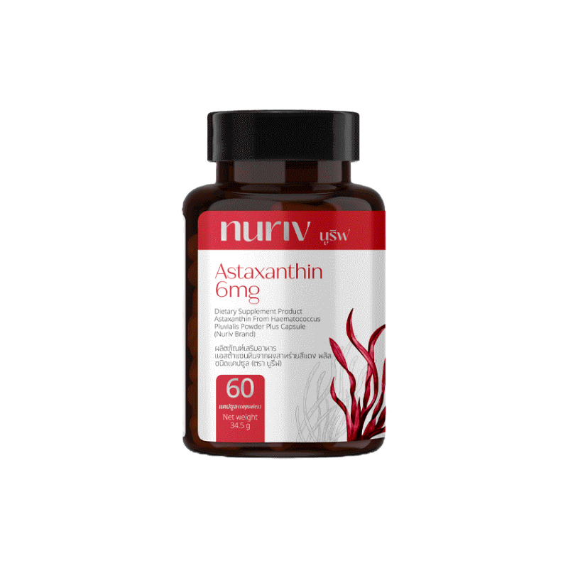 โปรโมชั่น : Nuriv Astaxanthin 6 mg 60 แคปซูล ชะลอวัย ลดริ้วรอย จุดด่างดำ นูรีฟ แอสต้าแซนทิน