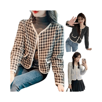 พร้อมส่ง เสื้อคลุมผ้าทอทวีต มีไซส์ใหญ่ ถึง 5XL แขนยาว แต่งกระดุมมุก แฟชั่นสไตล์เกาหลี
