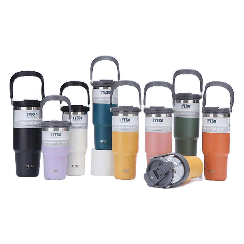 แก้วเก็บอุณหภูมิร้อน/เย็นTYESO รุ่นมีหูหิ้ว 5 ขนาด 9สี แก้ว tyeso แก้วสแตน 8826/8827/8828/8829/8830 กระติกน้ําเก็บความเย็น