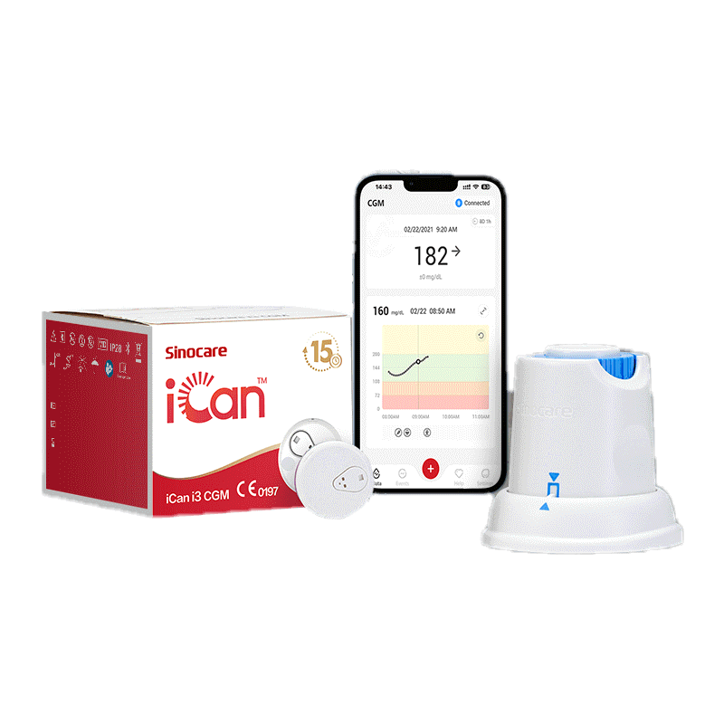 Sinocare iCan cgm เครื่องวัดระดับน้ําตาลในเลือดแบบต่อเนื่อง ตรวจได้ 15 วัน โดยไม่ต้องเจาะปลายนิ้ว รู้ผลตรวจทุกๆ 3 นาที