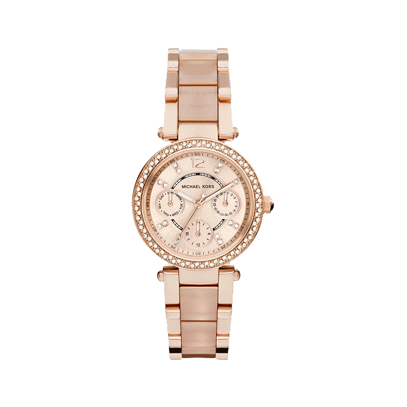 MICHAEL KORS นาฬิกาข้อมือผู้หญิง รุ่น MK6110 Mini Parker Multi-Function Rose Blush Acetate - Rose Gold