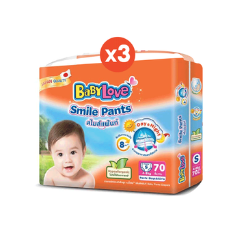 BABYLOVE SMILE PANTS กางเกงผ้าอ้อมเด็ก เบบี้เลิฟ สไมล์แพ้นส์ ขนาดเมก้า x 3 แพ็ค [ขายยกลัง]