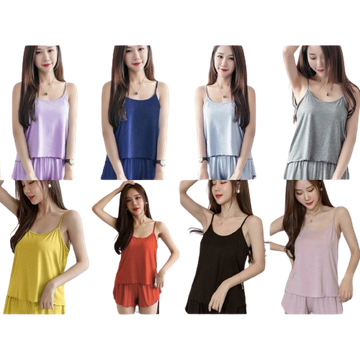 🥑MKL🥑 ✨ชุดนอนมินิมอล(ชมพู-ดำLหมดแล้ว) มี 10 สี ชุดนอนสายเดี่ยว+ขาสั้น สีพื้น #6001