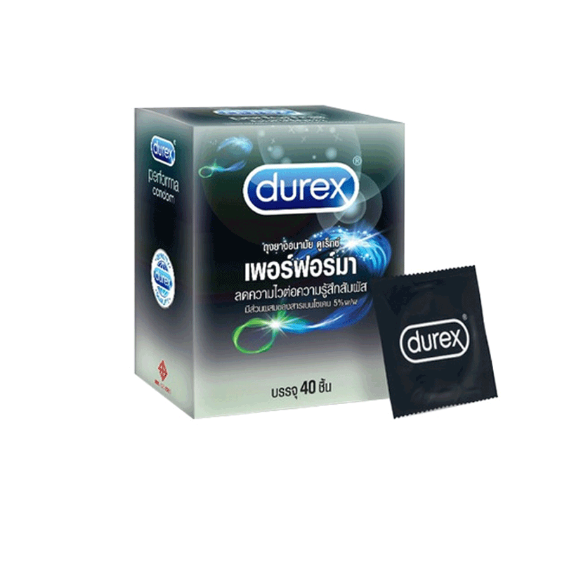 โปรโมชั่น : Durex ดูเร็กซ์ เพอร์ฟอร์มา ถุงยางอนามัยลดความไวต่อความรู้สึกสัมผัส ถุงยางขนาด 52.5 มม. 40 ชิ้น 1 กล่อง Performa