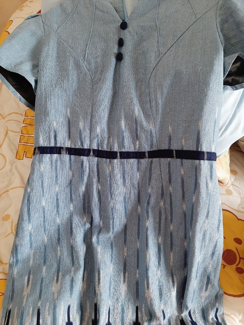 เดรสผ้าไทยฝ้ายเปลือกไม้ลายสายฝน ชุดทำงานหรู ไซส์ S-3XL ใส่แล้วขับผิว พรางพุง มุมมองที่ 6