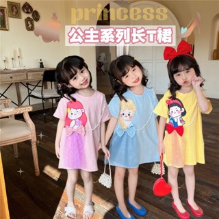 Aisha Princess Dress Summer 2023 Girls Foreign Mesh Cartoon Dress Baby Mid-Length Short-Sleeved T-Shirt Dress