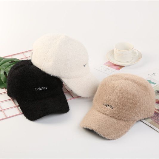 หมวกสตรีฤดูใบไม้ร่วงและฤดูหนาวเวอร์ชั่นเกาหลีปักตัวอักษรหมวกเบสบอลแบบสบาย-ๆ-หนาอบอุ่นหมวกนักเรียนแนวสตรีท