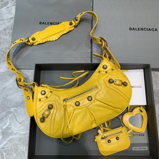 small Balenciag Le Cagole casual underarm baguette hobo bag studded shoulder zipper saddle bag