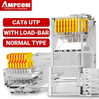 Ampcom CAT6 RJ45 ตัวเชื่อมต่อ 30μ 50μ RJ45 UTP 50μ ชุบทอง 8P8C สําหรับสายเคเบิลอีเธอร์เน็ต