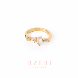 BZEBI แหวน แหวนทอง เพชร ring ทองคํา เครื่องประดับ ไม่ลอกไม่ดํา ประดับเพชรคริสตัลไทเทเนียม สไตล์เกาหลี สีทอง สําหรับผู้หญิง 1134r