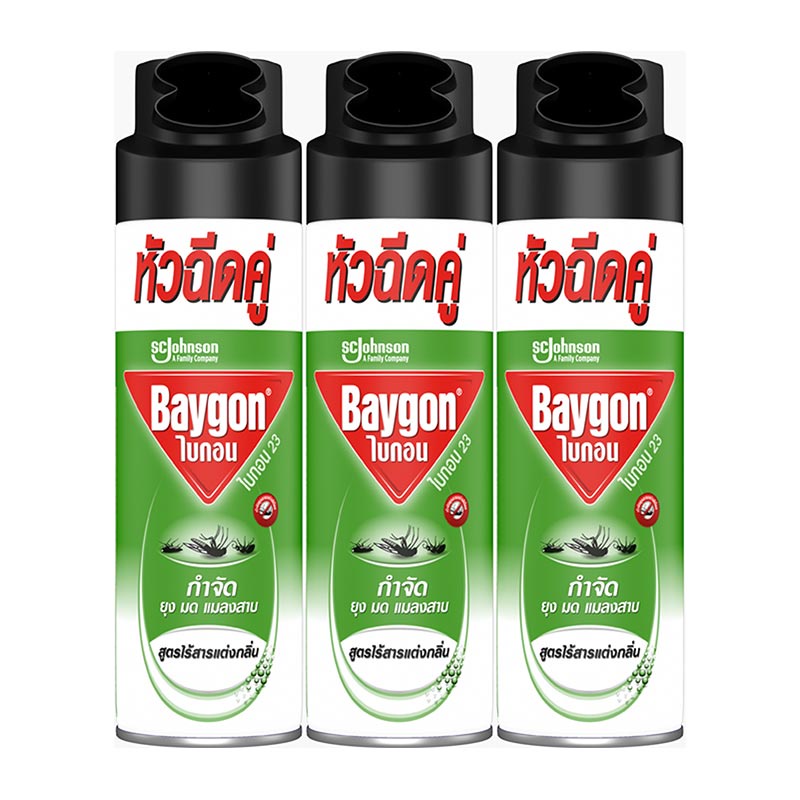 ไบกอน-สเปรย์กำจัดยุง-มด-แมลงสาบ-สูตรไร้กลิ่น-สีเขียว-300-มล-x-3-กระป๋องbaygon-green-odorless-spray-300-ml-x-3