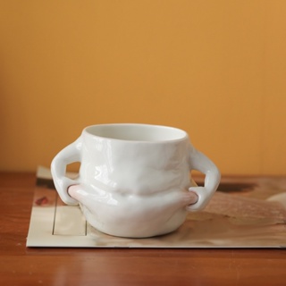 [Baosity] Funny Ceramic Coffee Mug Water Cup White with Handles for Wedding Home