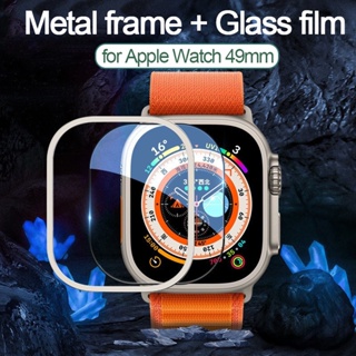 2 in 1 เคส + ฟิล์ม สําหรับ Apple Watch Ultra 49 มม. ฝาครอบโลหะ กระจกนิรภัย ป้องกันหน้าจอ สําหรับ iWatch Ultra 49 มม.