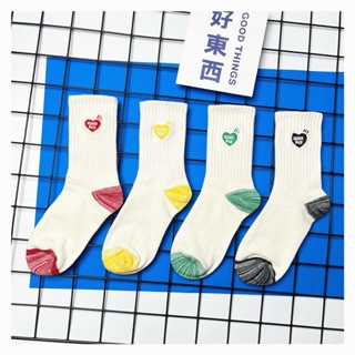 สินค้า human made ถุงเท้า ลายหัวใจ เย็บปักถักร้อย สไตล์ญี่ปุ่น สเก็ตบอร์ด ฮิพฮอพ ถุงเท้าข้อกลาง
