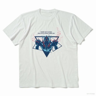 วัสดุผ้าฝ้ายแท้ ✒เสื้อยืดอนิเมะ-พิมพ์ลาย Mercury Witch-Gundam