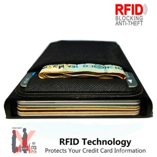 กระเป๋าสตางค์ ใส่บัตรได้ 6 ใบ ป๊อปอัพ พร้อมคลิปหนีบเงิน ป้องกัน RFID สําหรับผู้ชาย