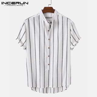 ∏◐■Incerun เสื้อเชิ้ตลําลอง แขนสั้น ติดกระดุม แฟชั่น สําหรับผู้ชาย