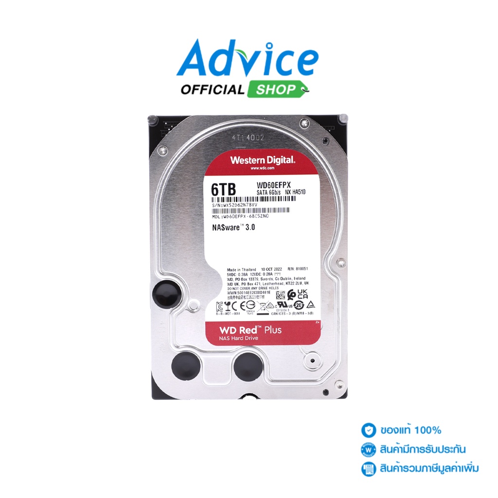 WD Red Plus WD60EFPX 6TB 5400 RPM 256MB Cache SATA 6.0Gb/s 3.5 Hard Drives  