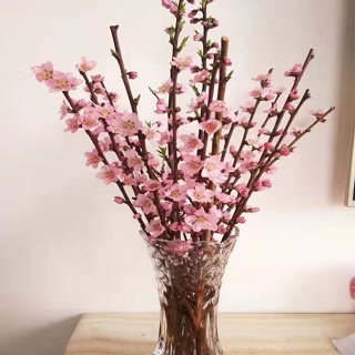 [มีดอกตูม] กิ่งดอกพีชบานในน้ำ ดอกไม้ฤดูใบไม้ผลิ พืชไฮโดรโปนิกส์ ห้องนั่งเล่น การจัดดอกไม้ วิลโลว์หิมะ กิ่งไม้แห้ง ดอกพีช