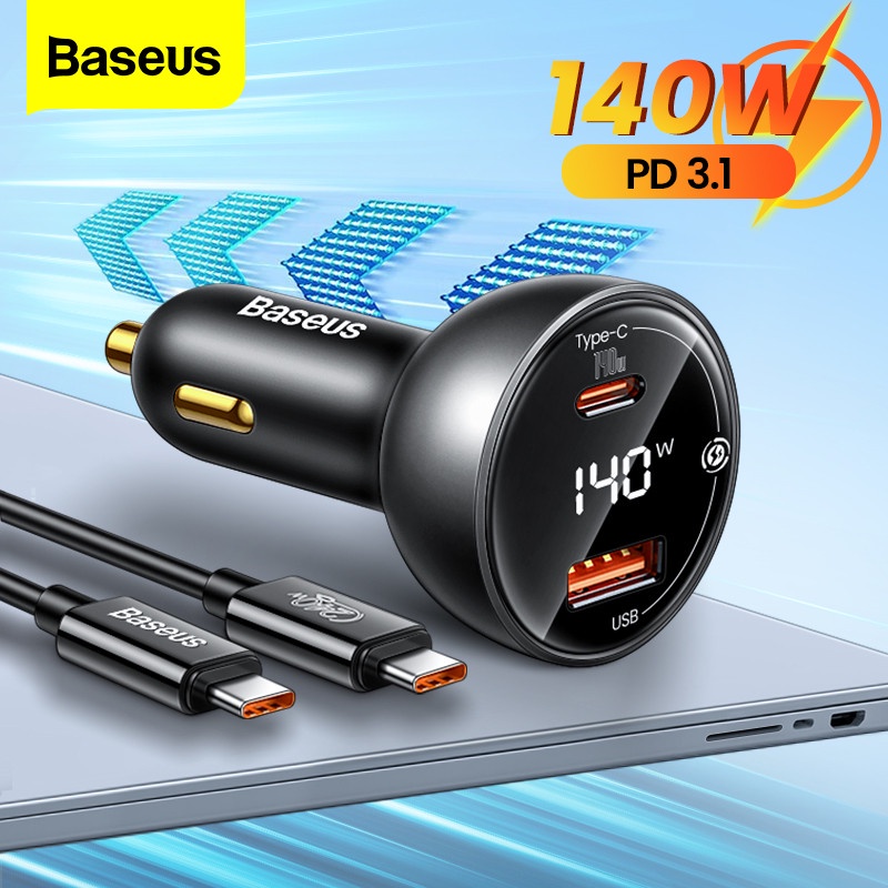 baseus-140w-pd-3-1-ที่ชาร์จในรถ-ชาร์จเร็ว-qc-3-0-ชาร์จเร็ว-สําหรับ-macbook-pro-usb-type-c-ที่ชาร์จโทรศัพท์ในรถ-สําหรับ-iphone-samsung