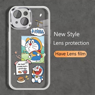 เคสฟิล์มโลหะ ป้องกันเลนส์กล้อง ลายการ์ตูนโดราเอมอนน่ารัก สําหรับ iphone 14promax 11 13 12 7Plus X XS Max