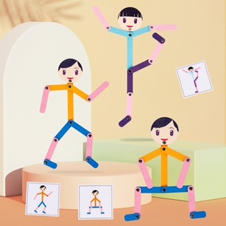 ของเล่นปริศนา Montessori Pose พร้อมการ์ดสองด้าน 24 ด้าน เสริมการเรียนรู้เด็ก DIY