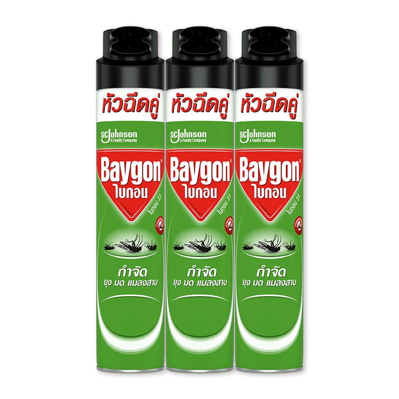 ไบกอน-สเปรย์กำจัดยุง-มด-แมลงสาบ-สีเขียว-600-มล-x-3-กระป๋องbaygon-green-spray-mosquito-600-ml-x-3