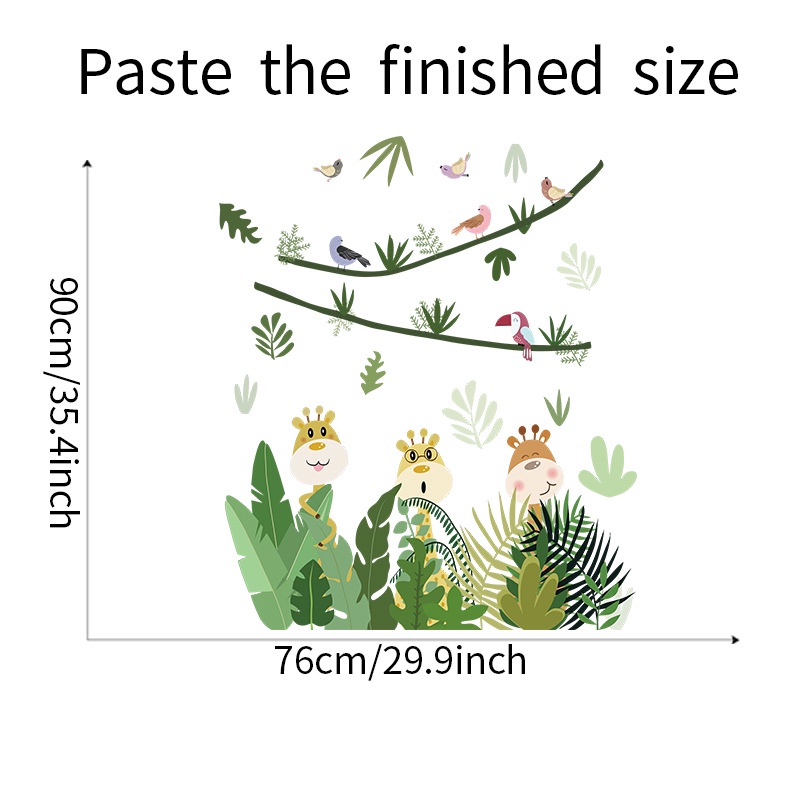 wuxiang-สติกเกอร์ติดผนัง-ลายการ์ตูนยีราฟ-เต่า-ใบไม้-สีเขียว-สําหรับตกแต่งบ้าน-ห้องเด็ก