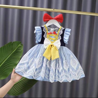lolita ชุดเดรสสโนว์ไวท์โลลิต้าแขนบินเด็กหญิงชุดเจ้าหญิงสเปนปุยชุดวันเกิดสไตล์ตะวันตกชุดฤดูร้อน