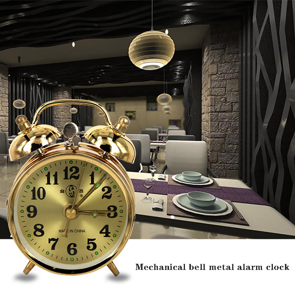 นาฬิกาปลุกโลหะ-สไตล์วินเทจ-ย้อนยุค-สีทอง-ไขลาน-โลหะ-เลื่อนปลุก-ตกแต่งบ้าน-แมนนวล-ไขลาน-วินเทจ-น่ารัก-โลหะ-นาฬิกาปลุก