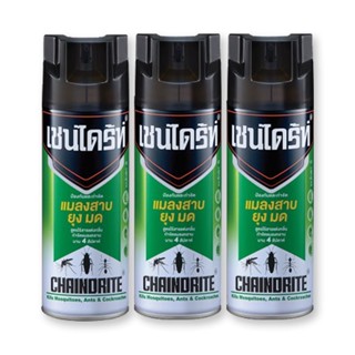 เชนไดร้ท์ สเปรย์กำจัดยุงและแมลง สูตรไร้กลิ่น สีเขียว 300 มล. x 3 กระป๋องChaindrite Spray Green Odorless 300 ml x 3