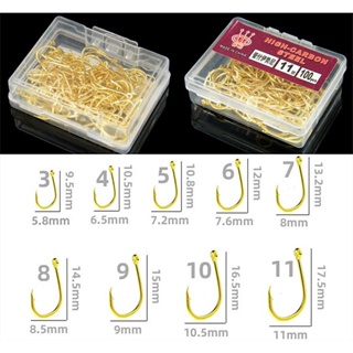 100Pcs/box Gold Fishhooks High Carbon Steel Hook Size 3-12 Barbed Seafishing Fishing Tackle Accessories