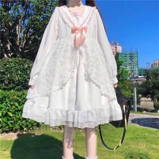 Huaixier lolita ชุดเดรสสีขาวสไตล์ใหม่ญี่ปุ่นหลวมสำหรับคนตัวเล็กผ้าตาข่ายชุดเจ้าหญิง