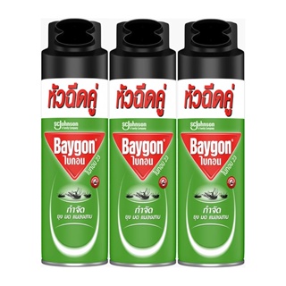 ไบกอน สเปรย์กำจัดยุง มด แมลงสาบ สีเขียว 300 มล. x 3 กระป๋องBaygon Green Spray Mosquito 300 ml x 3