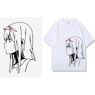 ✗❀✾DARLING ZERO TWO ผ้าฝ้ายแขนสั้น 02 เสื้อยืดทีมชาติชายและหญิงอะนิเมะเสื้อยืดสองมิติ