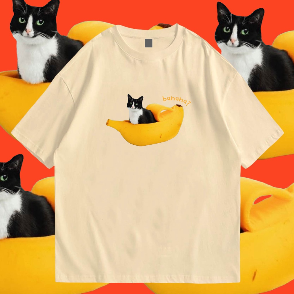 พร้อมส่งเสื้อเฮีย-เสื้อ-banana-cat-มีทั้งขาว-ครีม-และดำ-cotton-100