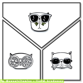 Cool Cats Brooch • Doodle Cats Brooch • Hipster Cats Brooch / เข็มกลัดแมวสุดกวน