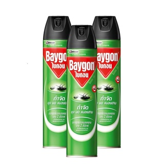 ไบกอน สเปรย์กำจัดยุง มด แมลงสาบ สีเขียว 600 มล. x 3 กระป๋องBaygon Green Spray Mosquito 600 ml x 3