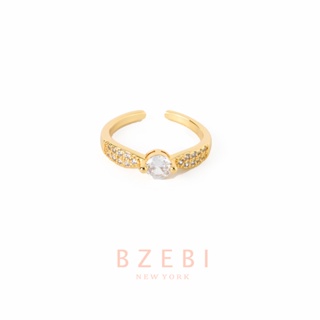 BZEBI แหวนเพชร แฟชั่น ทอง เครื่องประดับ ไม่ลอกไม่ดํา 18k ประดับเพชร แบบเรียบง่าย สีทอง สําหรับผู้หญิง 1133r