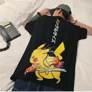เสื้อยืด วัสดุผ้าฝ้ายบริสุทธิ์ ▬❦เสื้อยืดพิมพ์ลายการ์ตูน Pikachu สำหรับผู้ชาย