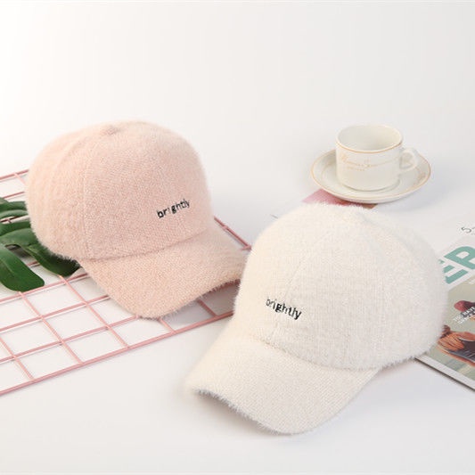หมวกสตรีฤดูใบไม้ร่วงและฤดูหนาวเวอร์ชั่นเกาหลีปักตัวอักษรหมวกเบสบอลแบบสบาย-ๆ-หนาอบอุ่นหมวกนักเรียนแนวสตรีท