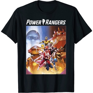 Power Rangers เสื้อยืดโปสเตอร์ยิงกลุ่มสีรุ้ง