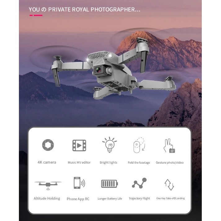 ภาพสินค้าโดรน E88  Drone Pro กล้อง2ตัว DM107s WIFI ถ่ายภาพ บินนิ่ง ถ่ายวีดีโอ กล้อง โดรนไร้สา จากร้าน 4haj6pu5_x บน Shopee ภาพที่ 5