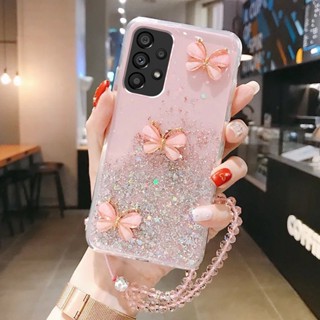 เคสโทรศัพท์ สําหรับ Samsung A53 A54 A14 A73 A23 A52 A52S A72 A33 A32 A13 4G 5G มือถือแบบนิ่ม กันกระแทก ลายผีเสื้อ พร้อมสายคล้องข้อมือ หรูหรา